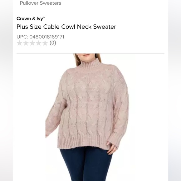 crown & ivy Sweaters - Crown & Ivy plus size cable knit sweater in blush‎ pink. NWT. Retail 79.50